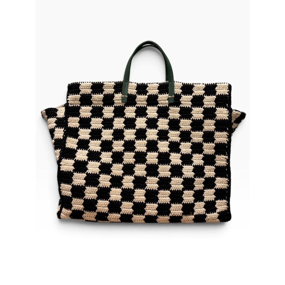 Clare V. Checkerboard Crochet Tote Bag Black Cream